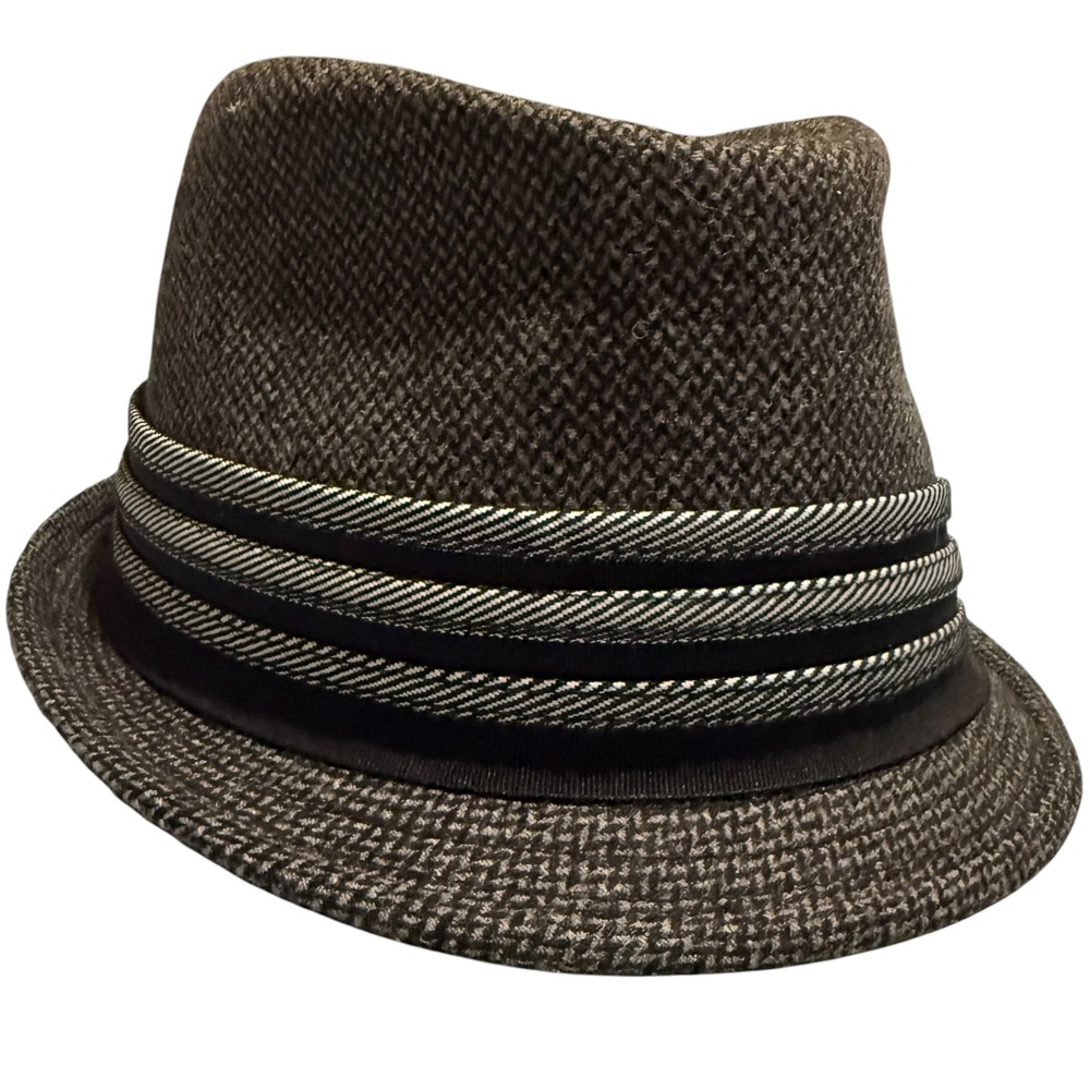 St Patrick Fedora Hat‎ Mens S/M Gray Black Woven Trilby Short Brim Dress